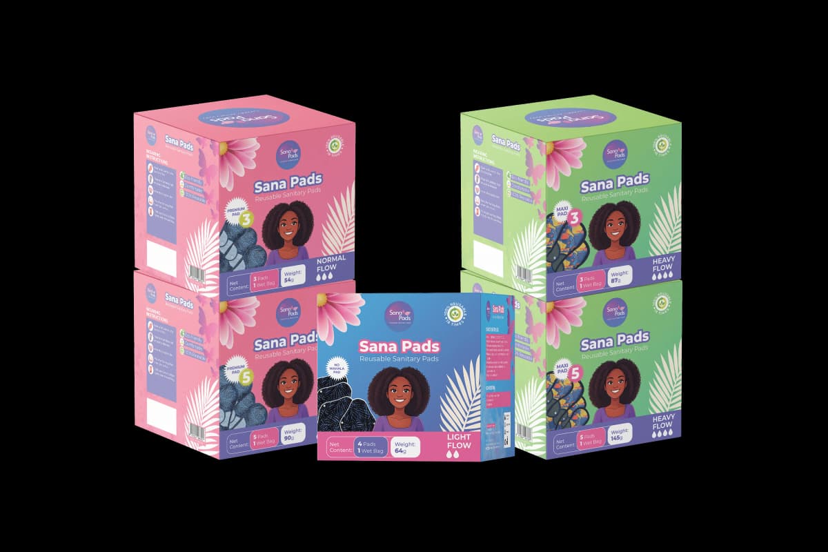 Different packages of reusable sanitary pads